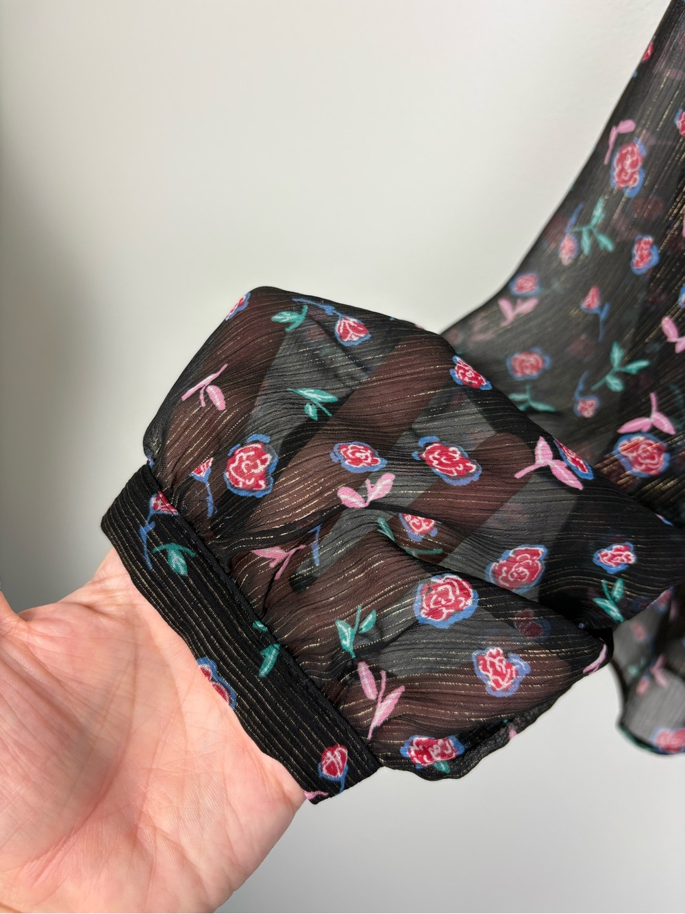 Zara Black Sheer Floral Peplum Blouse Metallic Accents Medium EUC Cottagecore - Picture 4 of 9